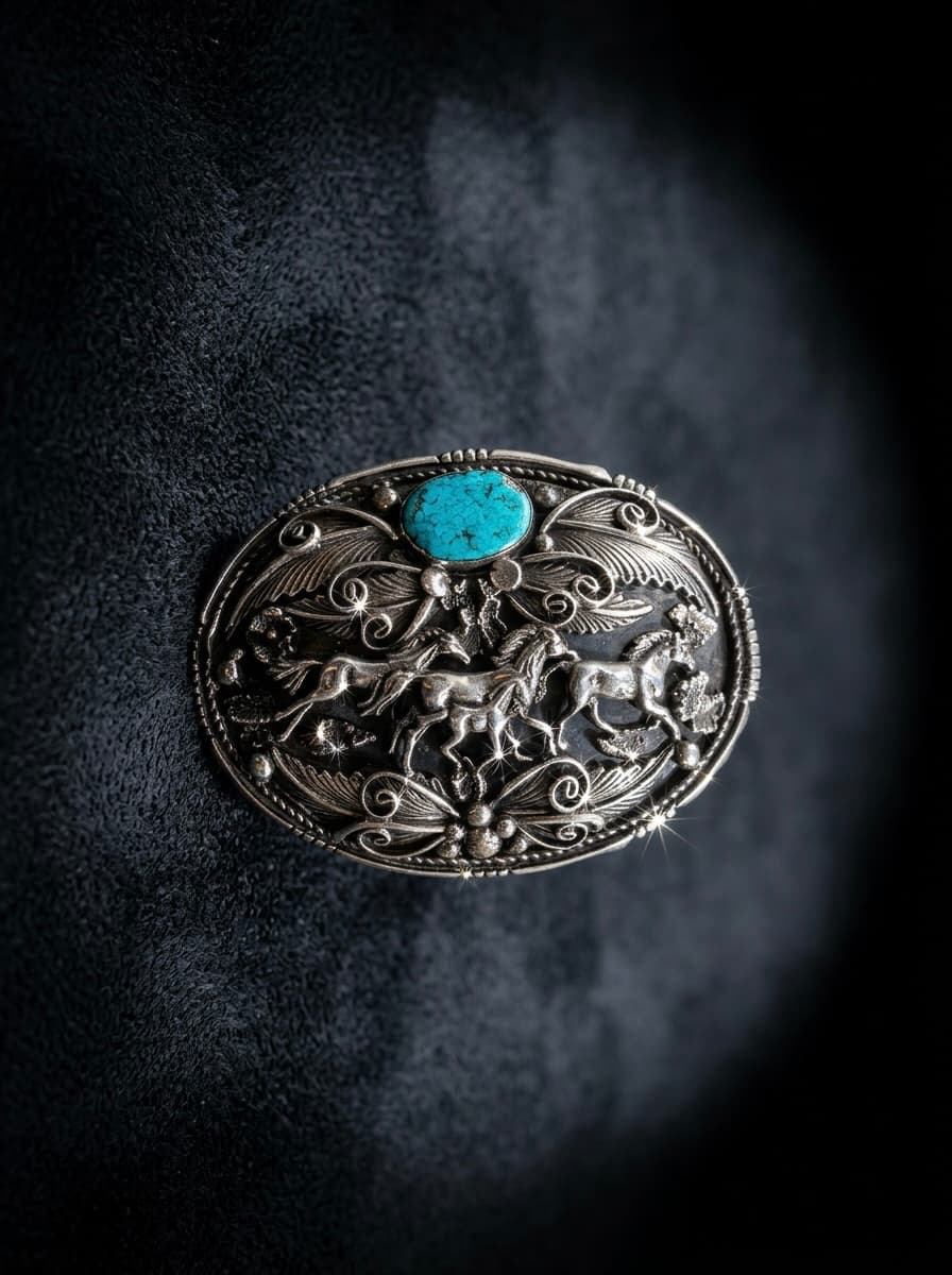Sterling Silver Kingman Turquoise Belt Buckle - Medium #004 - image 1 of 1